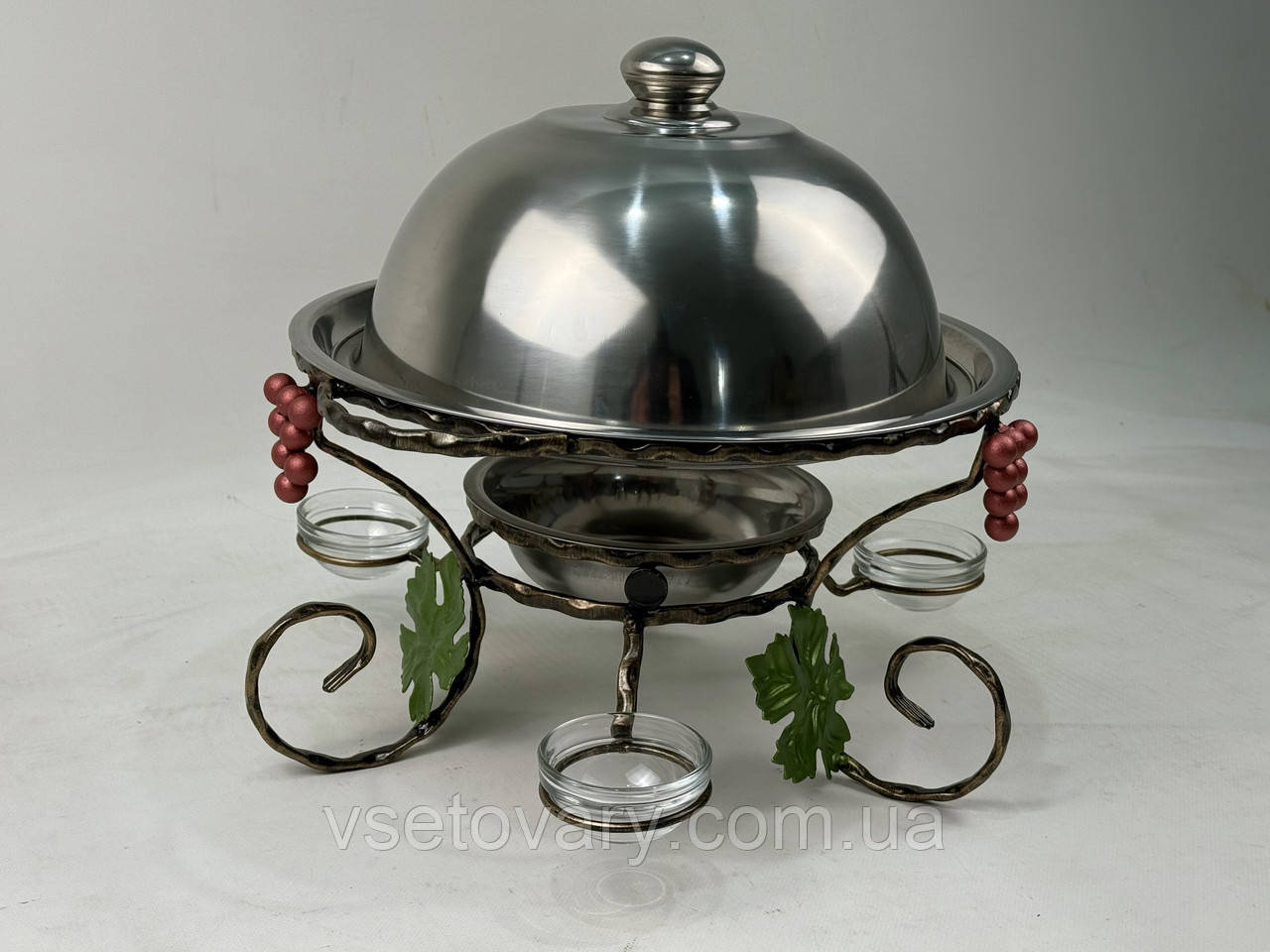 Садж для подачі (підігріву) шашлику 36 см. з соусницами + кришка "ВИНОГРАД", фото 1