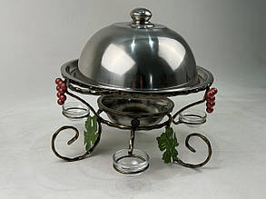 Садж для подачі (підігріву) шашлику 36 см. з соусницами + кришка "ВИНОГРАД"