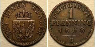 Пруссія 1 пфенниг, 1868