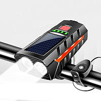 Ліхтар на велосипед з сигналом на 3 режими з панеллю зарядки від сонця 11419 червоний