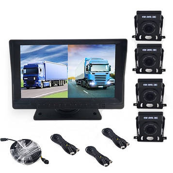 Комплект паркувальної системи для вантажівок | 4 камери, монітор 7", відеореєстратор, 12/24V