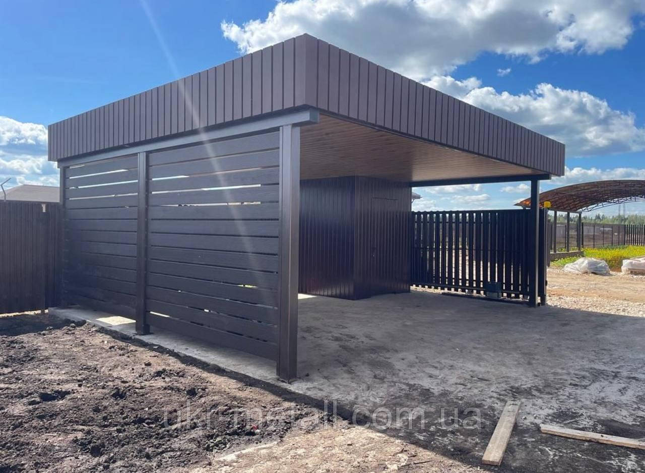 Посилений навіс для автомобіля з побутівкою 6×7 м, фото 1