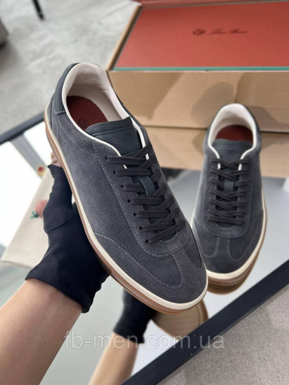 Чоловічі кросівки Loro Piana Tennis Walk Sneaker сірий колір замші якість преміум, фото 1