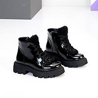 Жіночі лакові демісезонні черевики молодіжні чорні натуральна шкіра