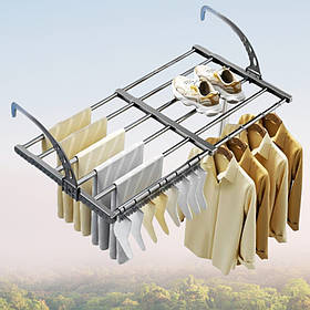 Розсувна сушарка для білизни на балкон Folding Clothes Hanger Подвійна складна сушка для одягу взуття на радіатор