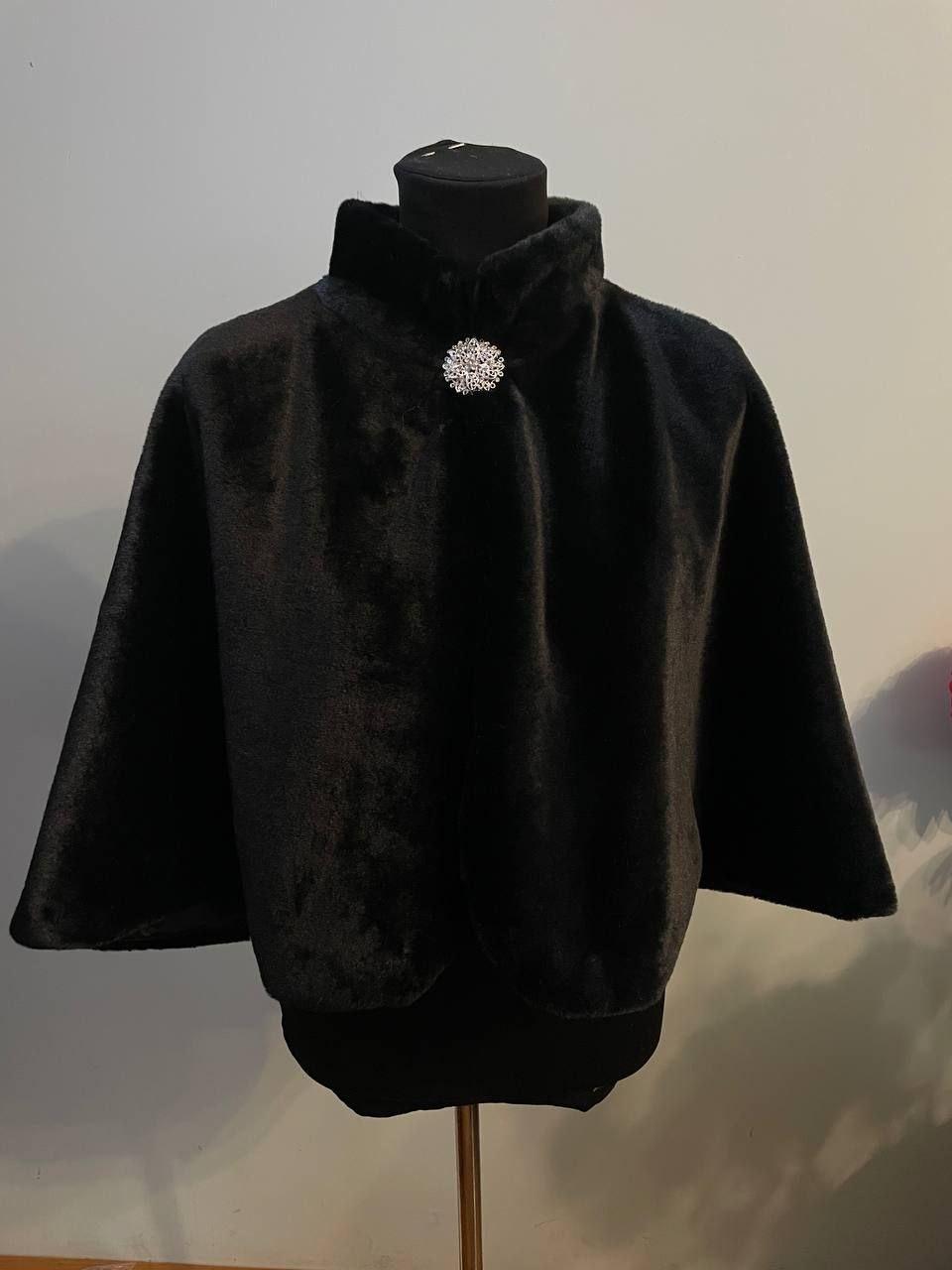 Накидка на вечірню сукню Чорна Тепла накидка на вечірню сукню Хутряна накидка на весілля, фото 1