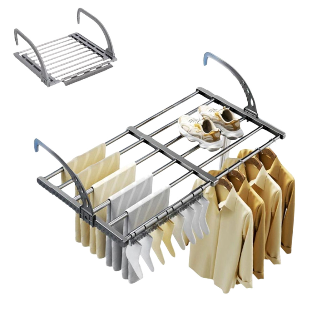 Розсувна сушарка для білизни на балкон вікно Folding Clothes Hanger Портативна подвійна сушка для одягу на батарею, фото 1