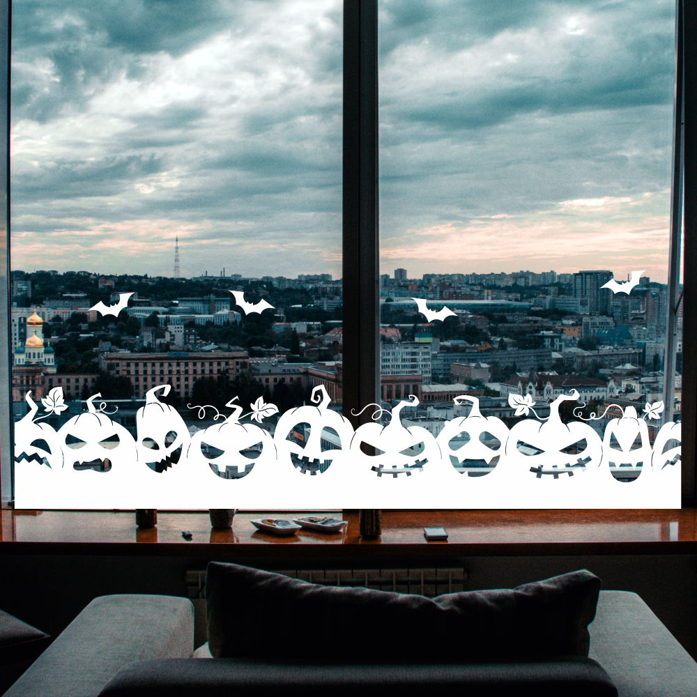 Наклейки на Хелловін Веселі гарбузи кажани декор вікон ПВХ самоклейка Happy Pocket Набір білий матовий
