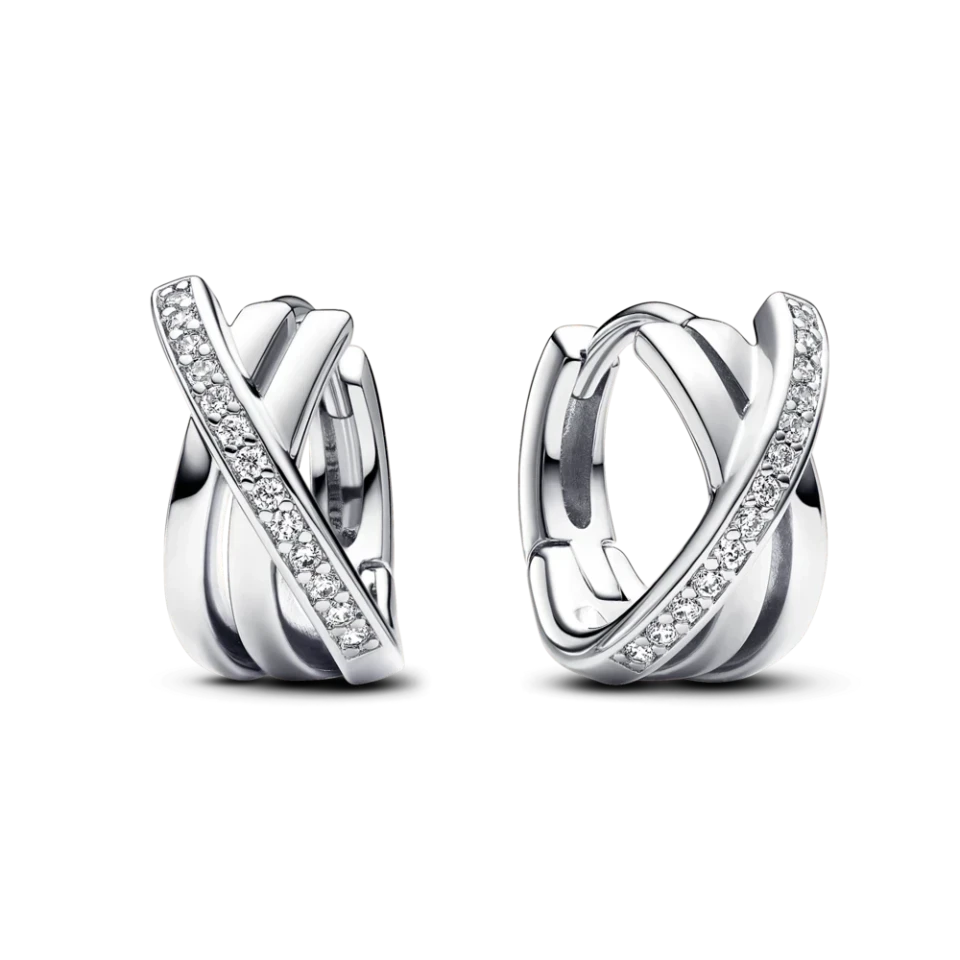 Срібні сережки Pandora з переплетенням та паве 293150C01, фото 1