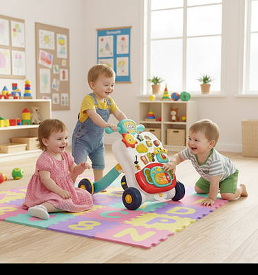 Інтерактивні ходунки-каталка 3в1 для малюків музична розвивальна іграшка столик бізіборд сортер звук світло