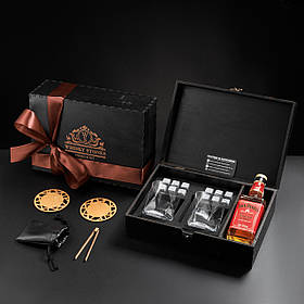 Подарунковий набір для віскі 2 келиха  + секція під пляшку Bohemia Cassiopea 330 мл у дерев'яній коробці