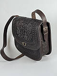 Авторська шкіряна сумка жіноча "Дубок" ручної роботи, сумка етнічна карпатська темно-коричнева, фото 2