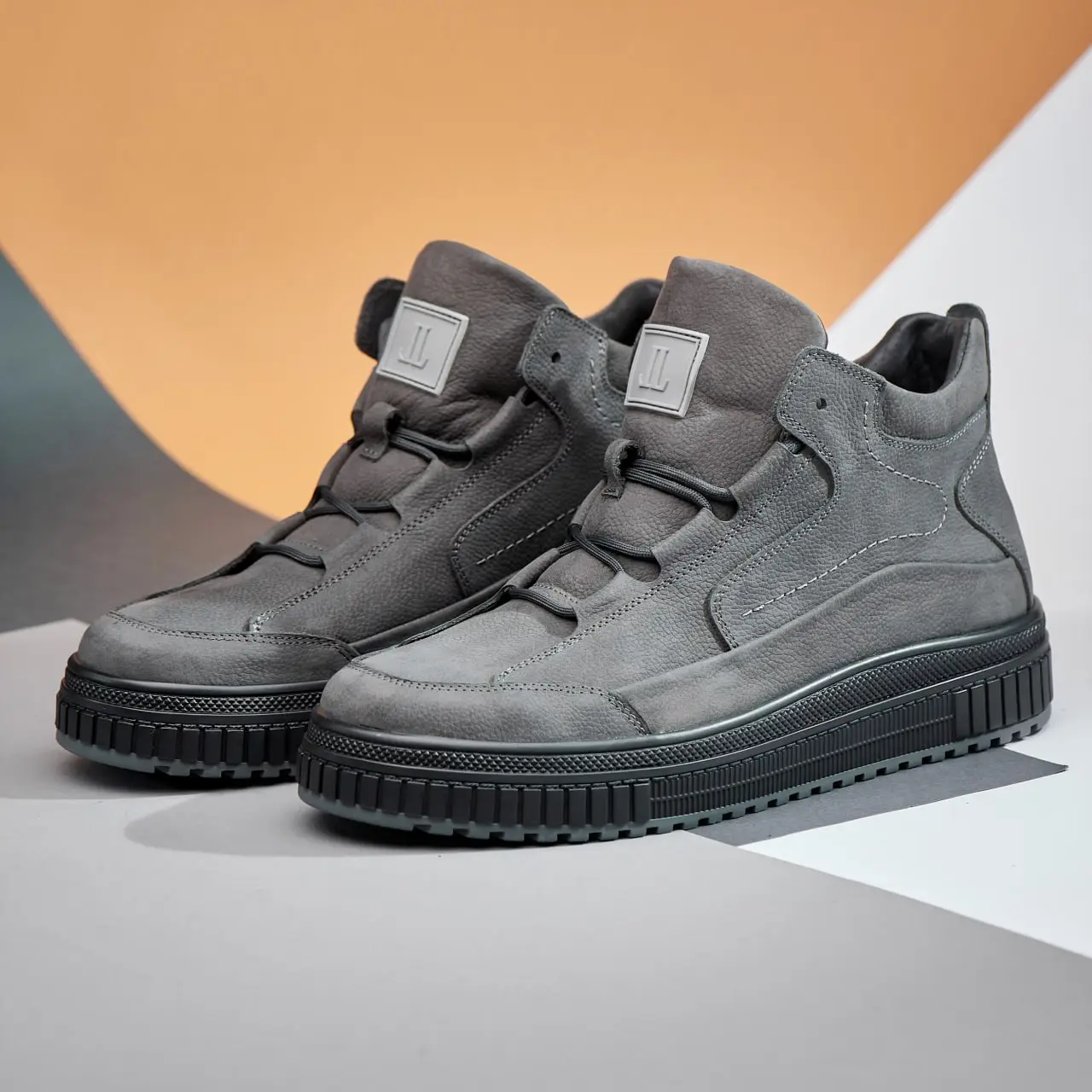 Зимові чоловічі шкіряні черевики, кросівки сірі утеплені з натуральної шкіри на хутрі на зиму для чоловіків, розмір 40-45, фото 1