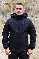 Военная черная куртка softshell, черная тактическая куртка на флисе, куртка soft shell черная полиция fd915
