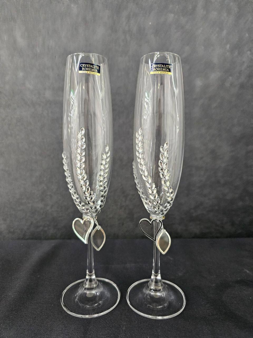 Весільні келихи Bohemia 2 шт Келихи для нареченого і нареченої Незвичайні весільні келихи для шампанського, фото 1