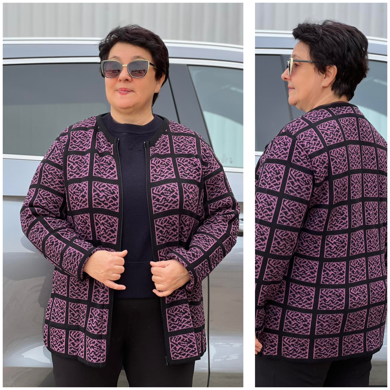 Жіноча в'язана кофта осіння на блискавці бордова ( з 56 по 62 розмір)