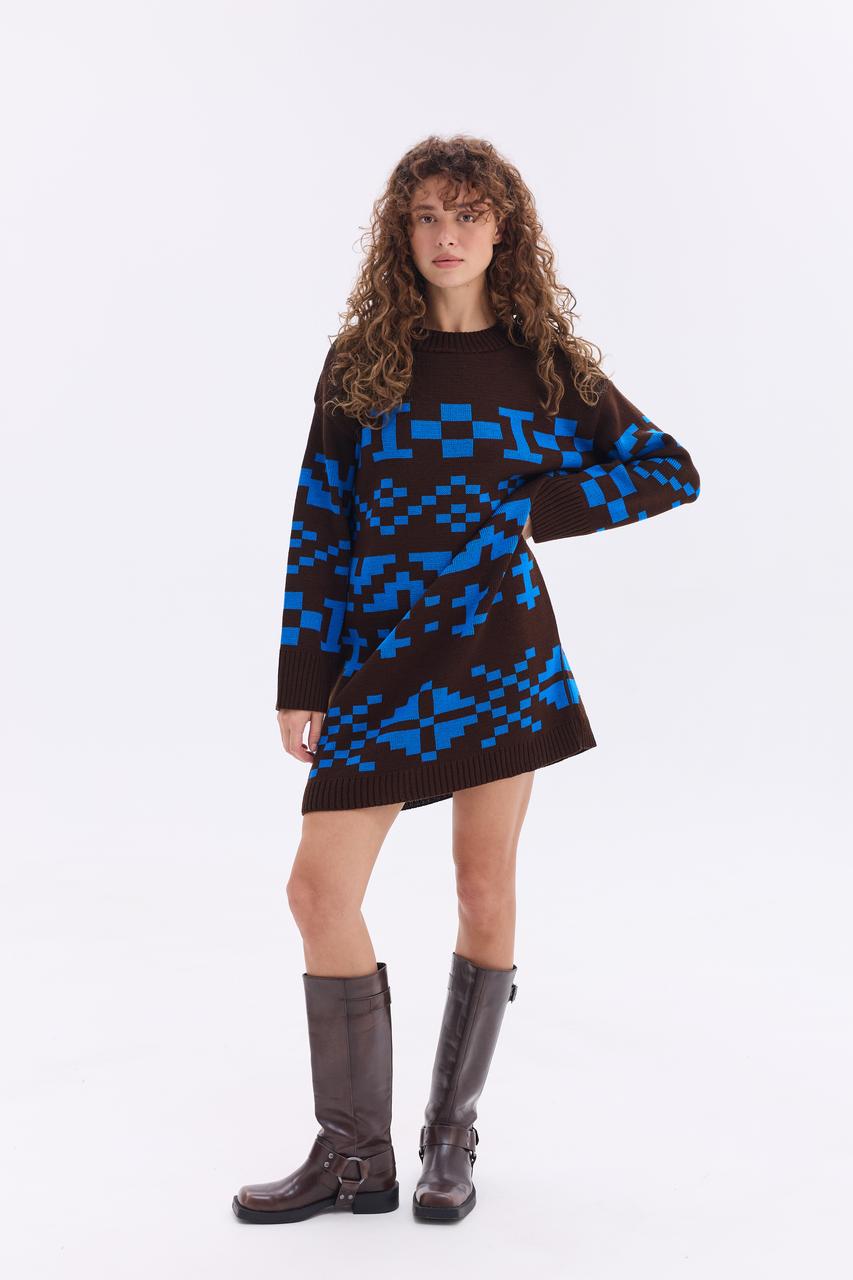 Тепла в'язана сукня "Олена" (шоколад, сапфір)