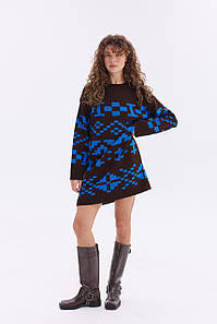 Тепла в'язана сукня "Олена" (шоколад, сапфір)