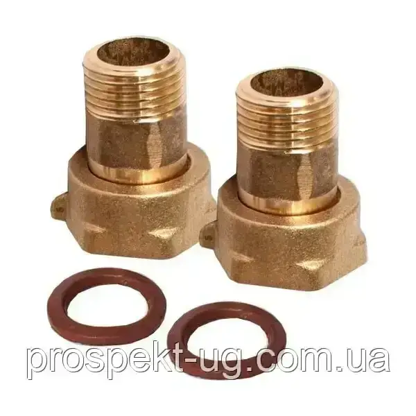 Комплект штуцерів для лічильника води латунний Ду15 (1/2") з накидною гайкою (2 шт), фото 1