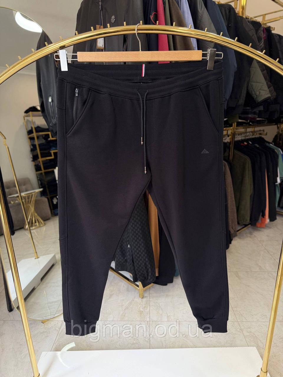 Чоловічі спортивні штани на флісі SCR 5311 (батал) 3-7XL чорні манжет