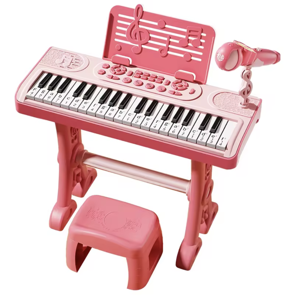 Дитяче музичне піаніно 6655 з мікрофоном, Bluetooth і стільчиком — 37 клавіш, запис, звуки тварин і інструментів, фото 1
