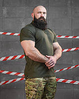 Поло армейское оливковое ткань Лакоста, футболка тактическая потоотводящая олива с липучками fd915