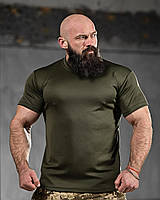 Чоловіча футболка вологовідвідна хакі 100% поліестер, армійська футболка тактична олива fd915