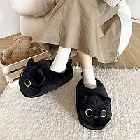 Домашні тапочки-іграшки Котик чорний плюшеві капці-кігурумі Коти для дорослих і дітей розмір 35-43 устілка 28 см