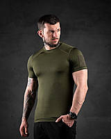 Армейська футболка олива з липучками, тактична футболка зсу, військова футболка зсу олива fd915