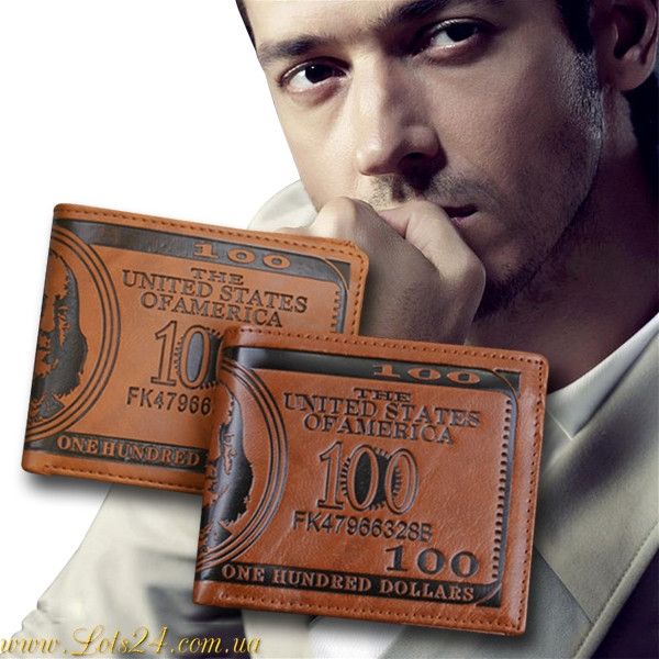 Чоловічий шкіряний гаманець із тисненням 100$ доларова купюра