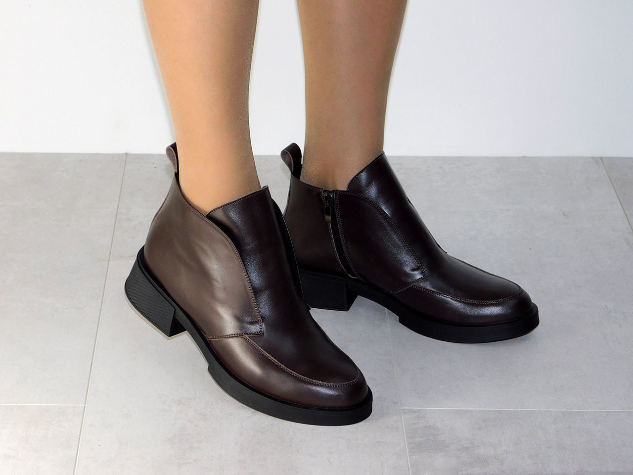 Жіночі демісезонні лофери шкіряні коричневі, фото 1