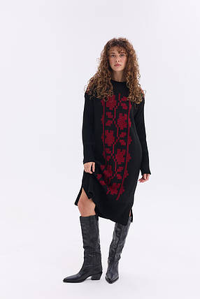 Тепла в'язана сукня "Вербена" (чорний, червоний), фото 1