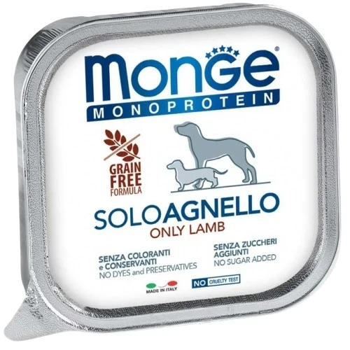 MONGE Dog SOLO 100% Monoprotein Вологий корм для дорослих собак усіх порід (з ягням) 150 г