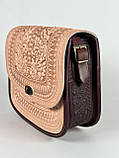 Авторська шкіряна сумка жіноча "Дубок" ручної роботи, сумка етнічна карпатська пудрово-бордова, фото 8