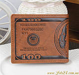 Шкіряний гаманець із тисненням 100$ купюра 100 доларів, фото 4