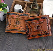 Шкіряний гаманець із тисненням 100$ купюра 100 доларів