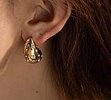 Жіночі сережки золотисті краплі з стразами, фото 4