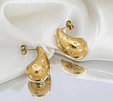 Жіночі сережки золотисті краплі з стразами, фото 5