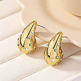 Жіночі сережки золотисті краплі з стразами, фото 6