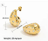 Жіночі сережки золотисті краплі з стразами, фото 3