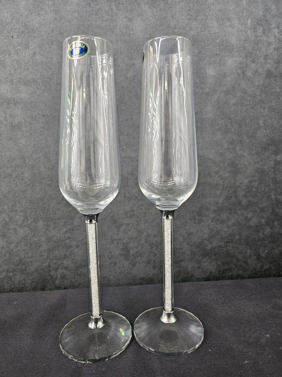Весільні келихи Bohemia 2 шт Келихи для шампанського з кристалами Фужери для напоїв, фото 1