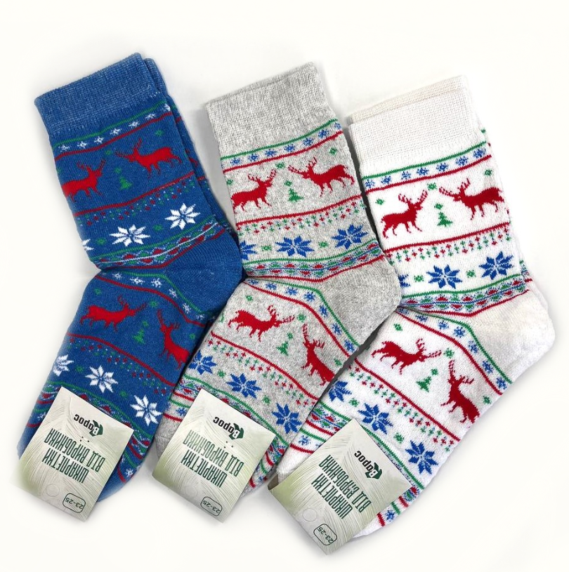 Шкарпетки жіночі класичні повна махра Новорічні асорті 23-25 р. (12 пар!) (Зимові), фото 1