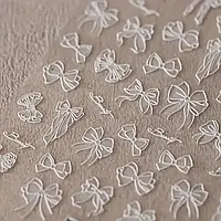 3D рельєфні наклейки для нігтів білі бантики мереживний самоклейний декор для манікюру