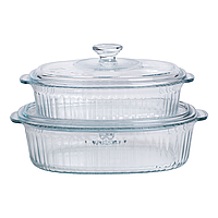 Форми для запікання набір 2 шт скляні з кришками овальні HP-34-27