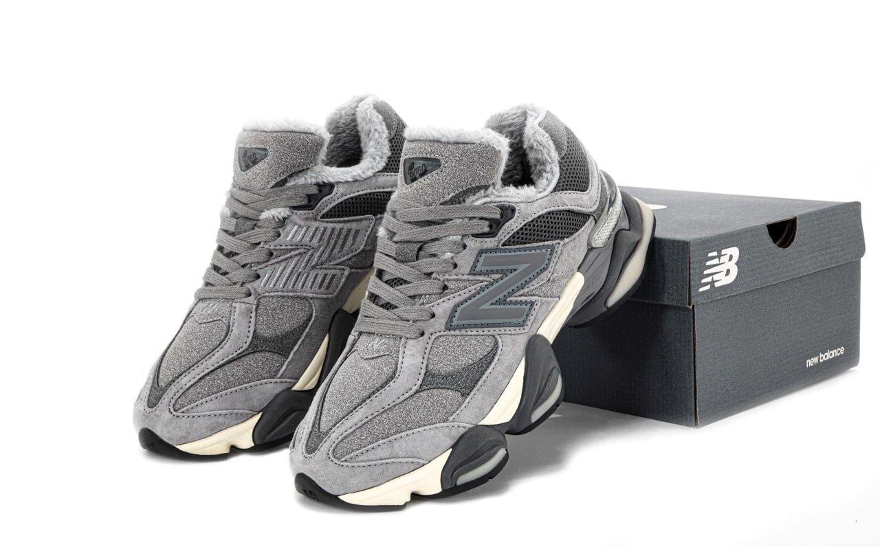 Чоловічі зимові кросівки New Balance 9060 Winter Grey (Сірі) Взуття Нью Баланс 9060 натуральна замша з хутром зима, фото 1