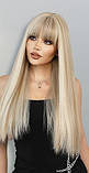 Перука білявки мелірування з чубчиком довга пряма блонд (LC9100-3), фото 3