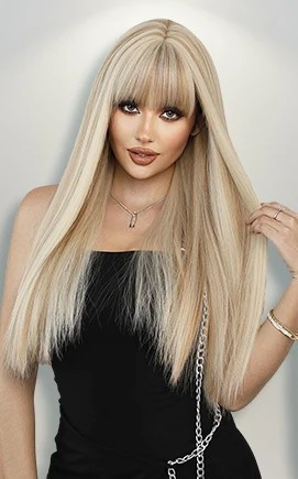 Перука білявки мелірування з чубчиком довга пряма блонд (LC9100-3), фото 1