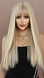 Перука білявки мелірування з чубчиком довга пряма блонд (LC9100-3), фото 2