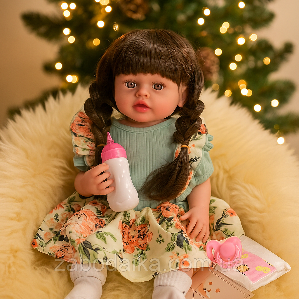 Реалістична Лялька велика реборн малюк пупс дівчинка з довгим волоссям, фото 1