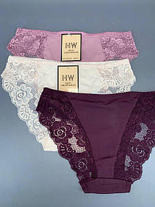 Безшовні легкі мереживні трусики асорті L 3шт/уп